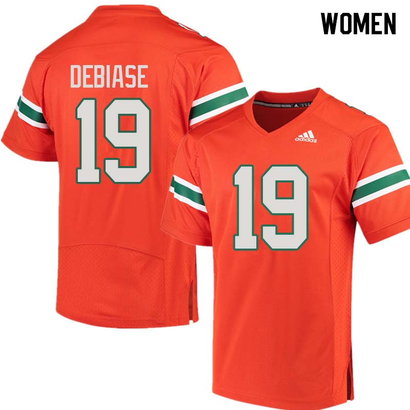 Women Miami Hurricanes #19 Augie DeBiase College Football Jerseys Sale-Orange - Click Image to Close